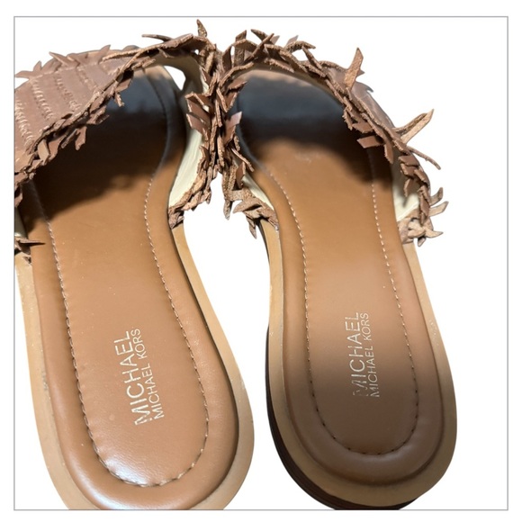 Michael Kors Dee Woven Leather Slides Brown Sandals Size 9M Open Toe - Picture 8 of 15